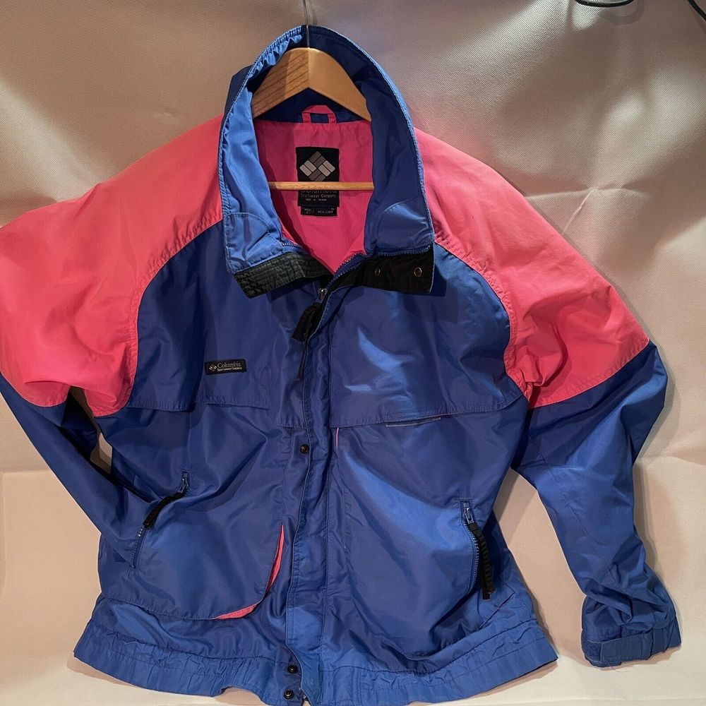 Vintage Columbia Size L Large Powder Keg Coat Jacket Blue Pink 90s